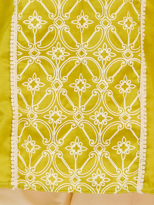 Boy's Green Satin Kurta Set