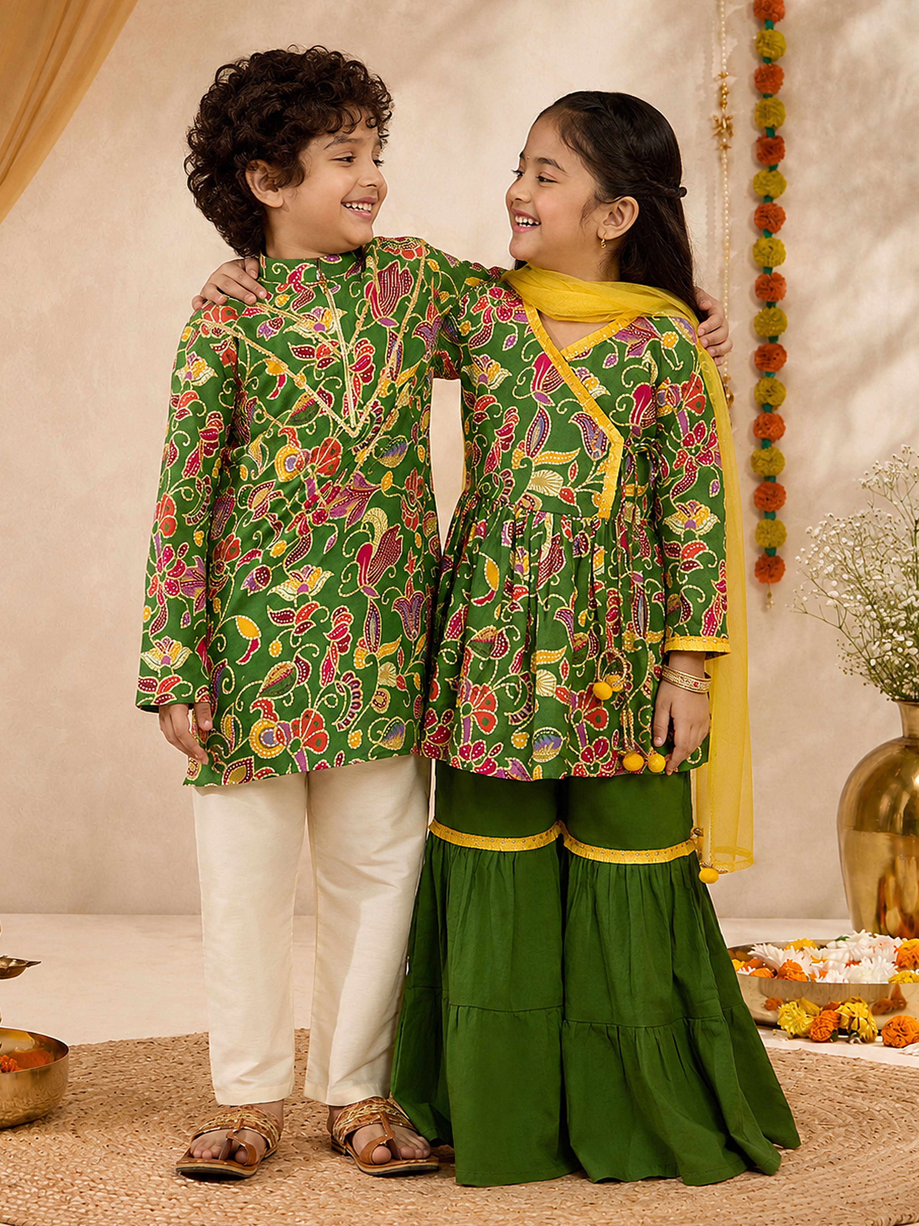 Boys Green Cotton Kurta Pajama Set