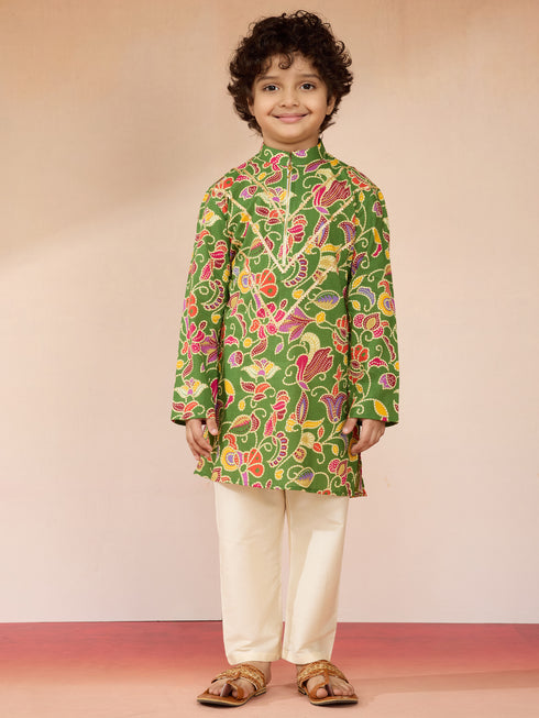 Boys Green Cotton Kurta Pajama Set
