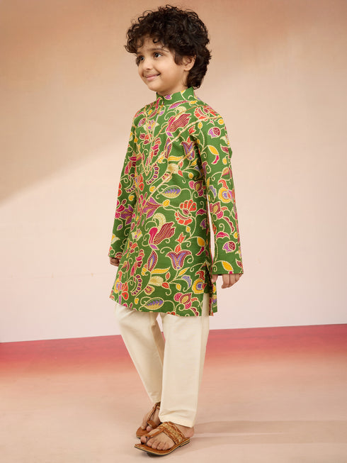 Boys Green Cotton Kurta Pajama Set