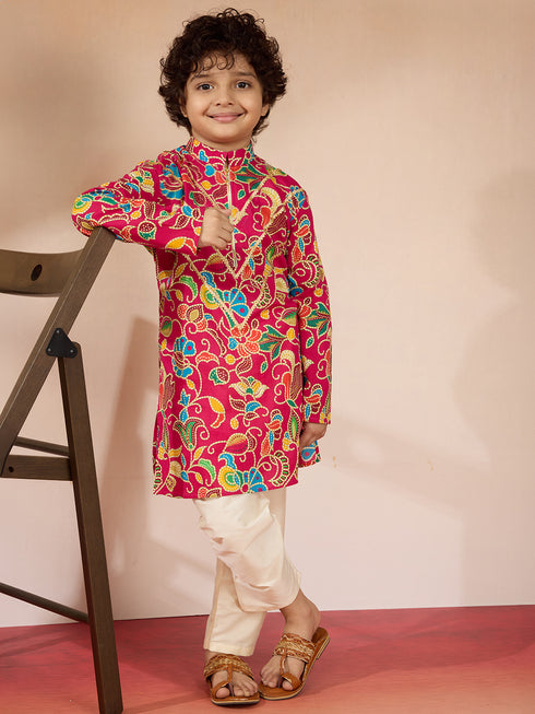 Boys Pink Cotton Kurta Pajama Set