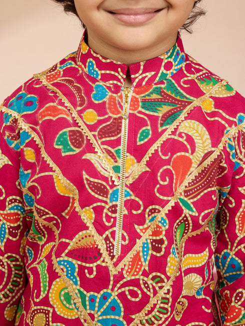 Boys Pink Cotton Kurta Pajama Set