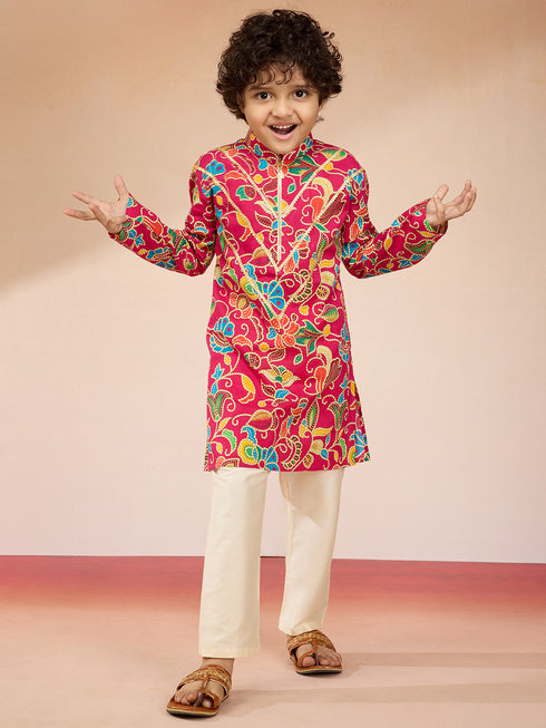 Boys Pink Cotton Kurta Pajama Set