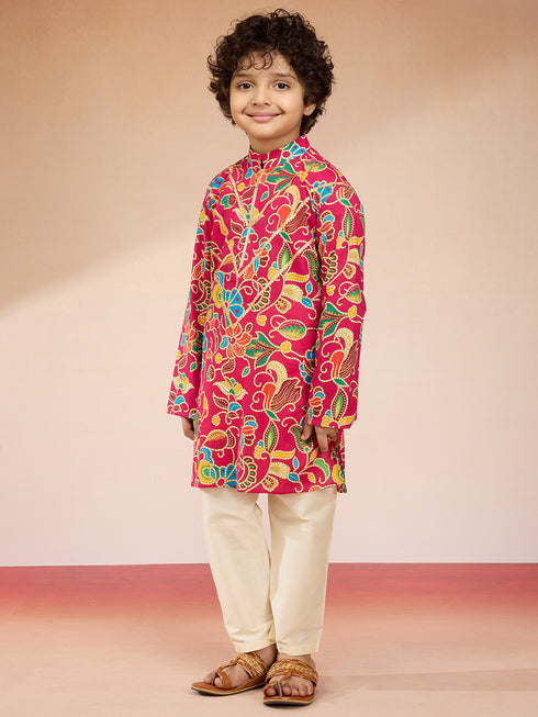 Boys Pink Cotton Kurta Pajama Set