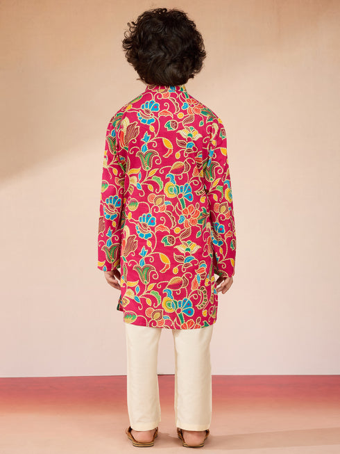 Boys Pink Cotton Kurta Pajama Set