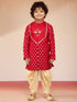 Boys Red Viscose Zari Embroidered Kurta with Dhoti Set