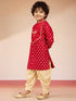 Boys Red Viscose Zari Embroidered Kurta with Dhoti Set