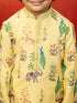 Boys Yellow Rayon Animal Print Kurta with Cream Pyjama Set