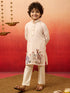Boys Beige Rayon Elephant Giraffe Print Kurta with Cream Pyjama Set