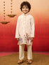 Boys Beige Rayon Elephant Giraffe Print Kurta with Cream Pyjama Set