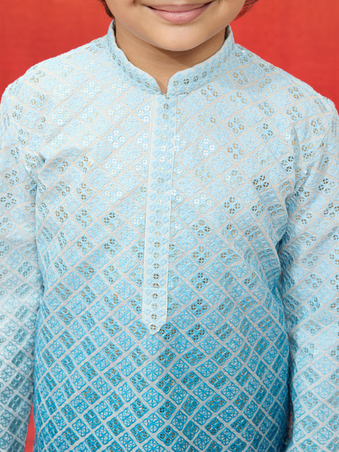 Boys Aqua Sequin Kurta Pajama Set