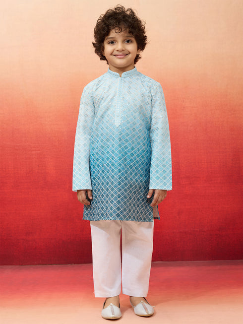Boys Aqua Sequin Kurta Pajama Set
