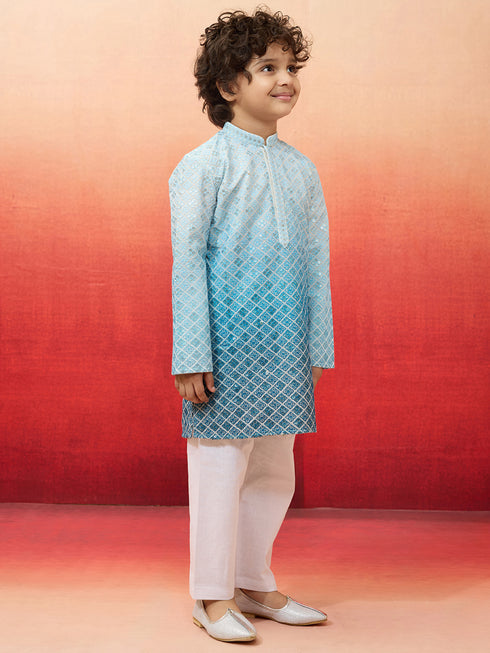 Boys Aqua Sequin Kurta Pajama Set