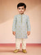 Boys Aqua Satin Floral Kurta Pajama Set