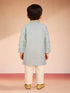Boys Aqua Satin Floral Kurta Pajama Set