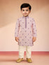 Boys Baby Pink Satin Floral Kurta Pajama Set