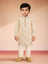 Boys Light Yellow Satin Floral Kurta Pajama Set