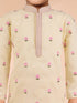Boys Light Yellow Satin Floral Kurta Pajama Set