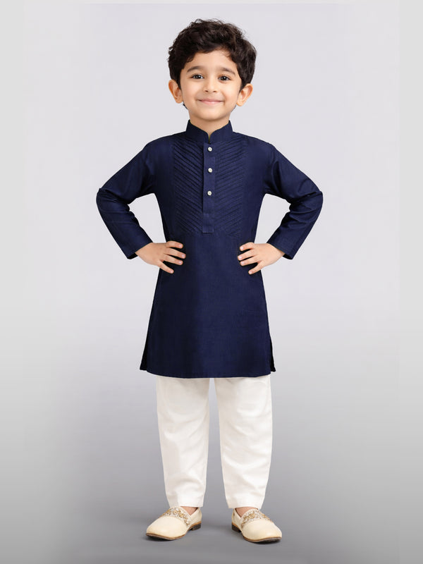 Boy's Navy Blue Cotton Kurta Pyjama Set
