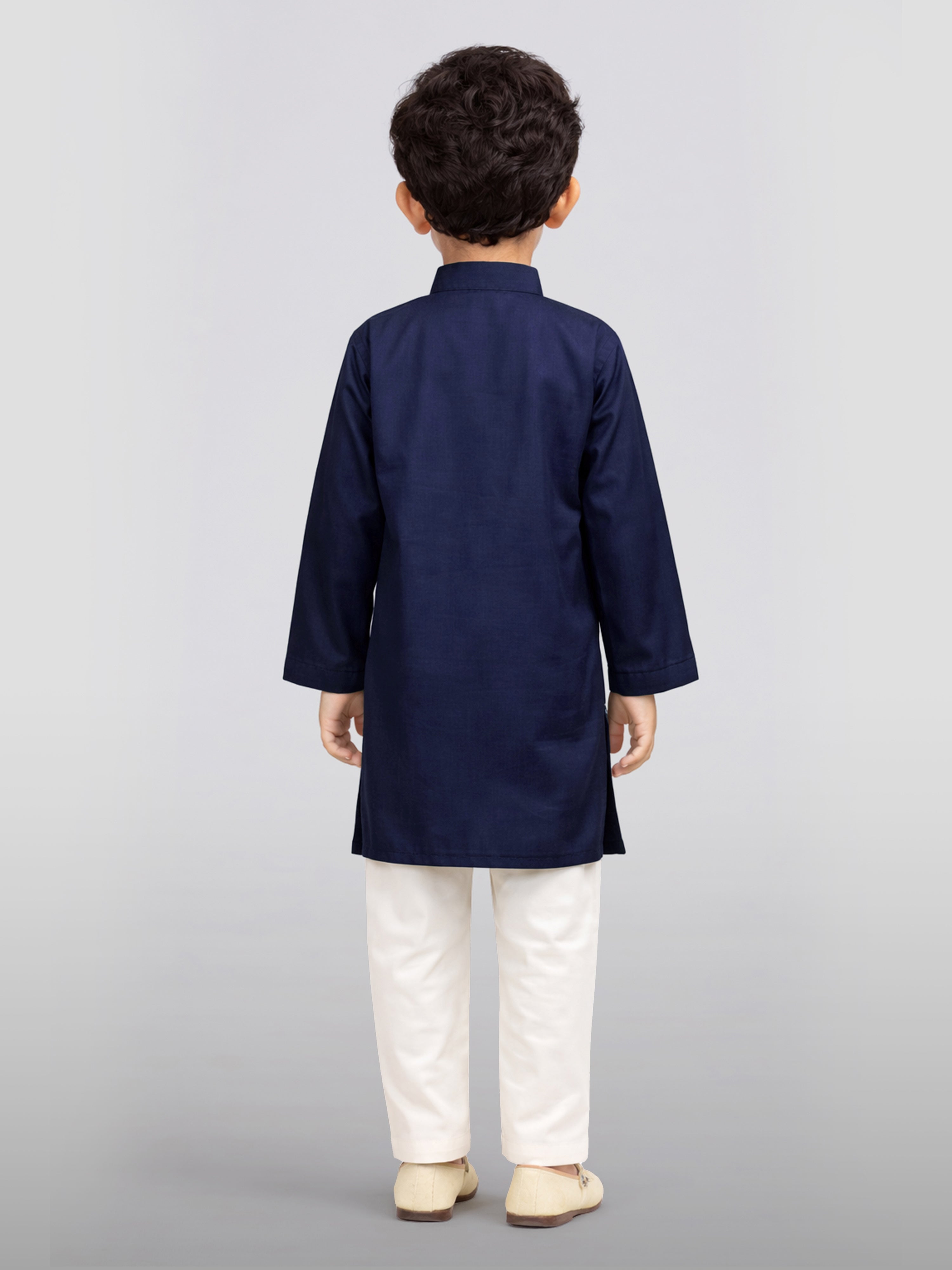 Boy's Navy Blue Cotton Kurta Pyjama Set
