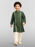 Boy Dark Green Silk Blend Kurta and Pyjama Set Wedding, Festive Glitz, Festive, Indated Traditions, Tailored Fit Treasures Ethnic Wear