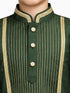 Boy's Dark Green Silk-Blend Embroidered Knee Length Kurta and Pyjama Set