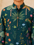 Boy's Dark Green Muslin Floral Print Thigh Length Kurta and Wide Leg Pant