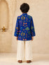Boy's Blue Muslin Floral Print Thigh Length Kurta and Wide Leg Pant