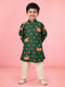 Boys Green Pichwai Cow Print Cotton Kurta Pyjama Set for Wedding & Festive Wear