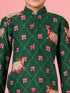 Boys Green Pichwai Cow Print Cotton Kurta Pyjama Set for Wedding & Festive Wear