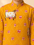 Boy's Mustard Rayon Ethnic Motifs Knee Length Kurta and Pyjama