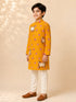 Boy's Mustard Rayon Ethnic Motifs Knee Length Kurta and Pyjama