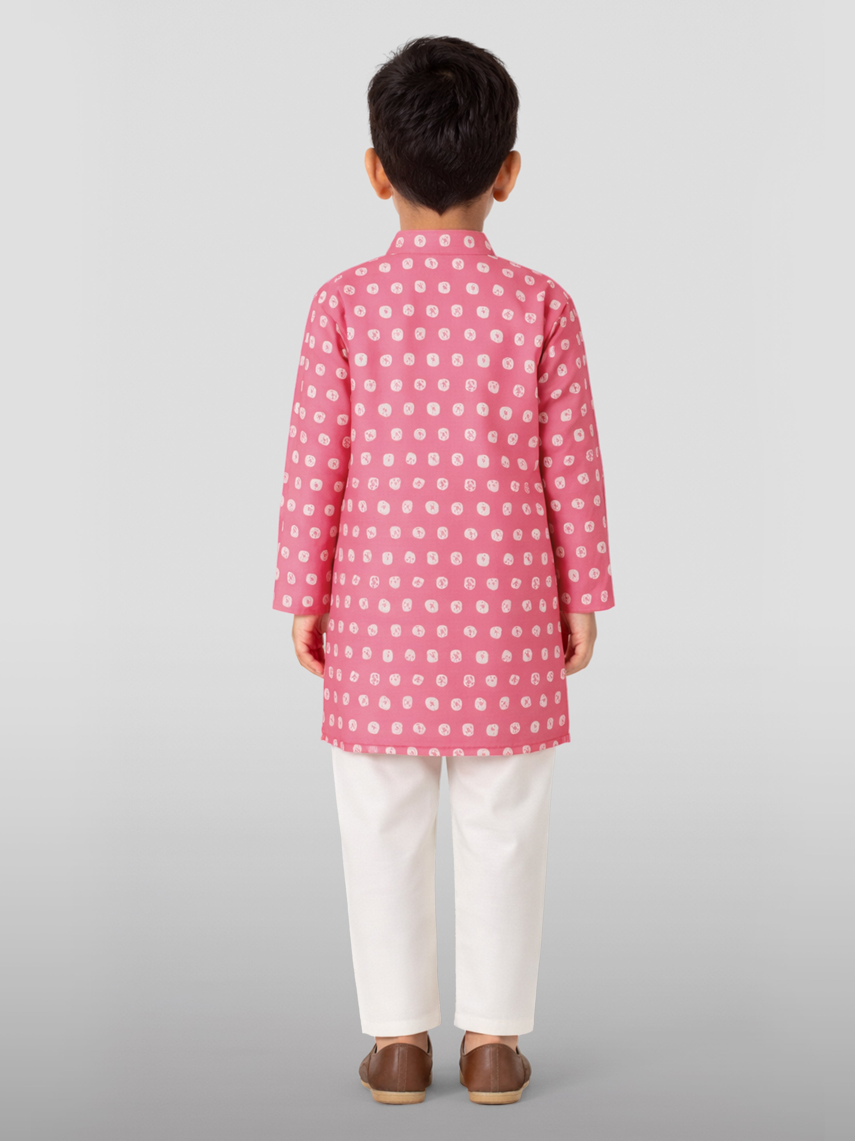 Boys Pink Linen Slub Kurta Pyjama Set