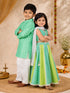 Girls' Sage Green Cotton Bandhani Print Lehenga Set with White Chiffon Dupatta - Sleeveless Festive Ethnic Wear
