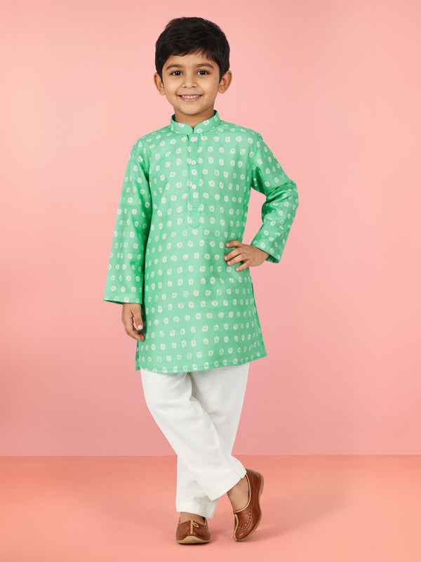 Boy's Aqua Geometric Kurta Pyjama Set