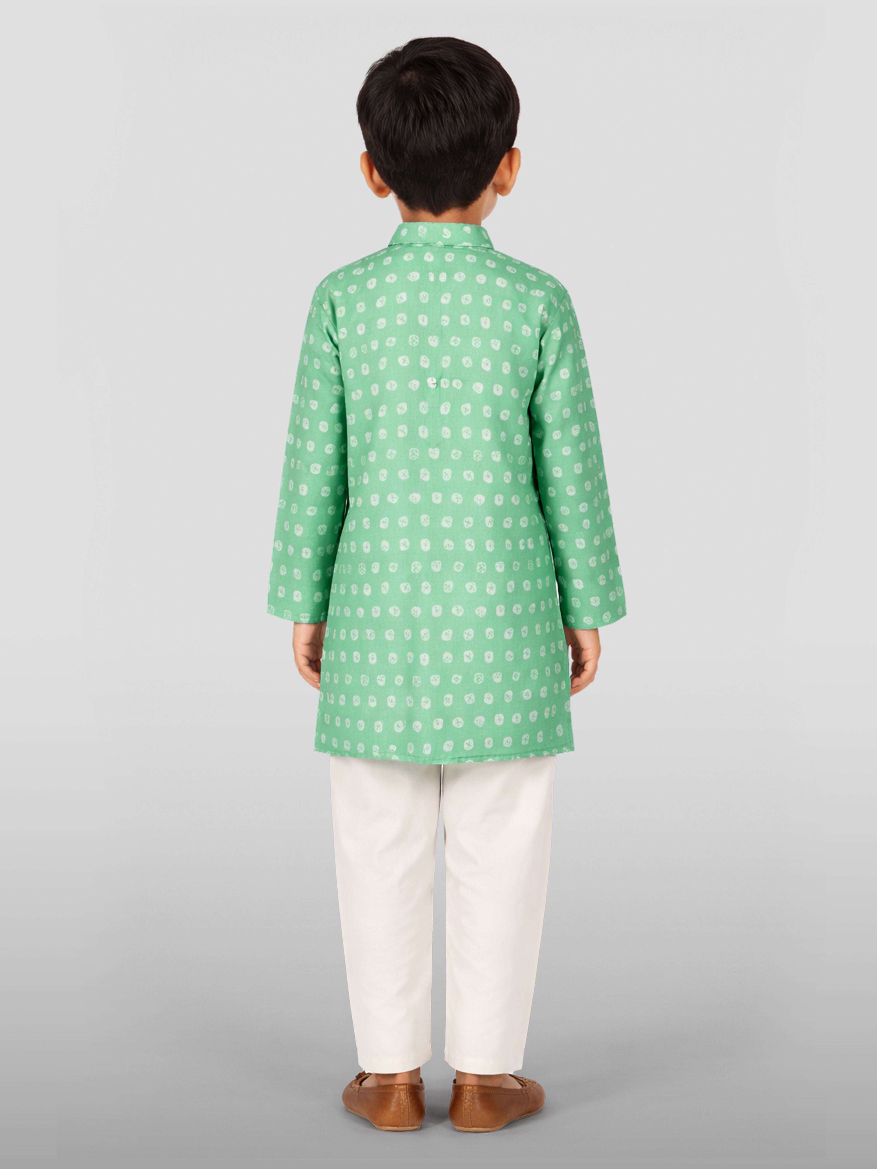 Boy's Aqua Geometric Kurta Pyjama Set