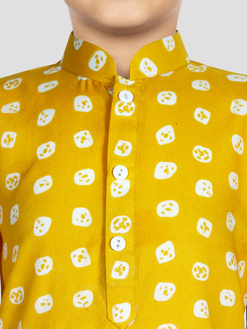 Boys Yellow Linen Slub Kurta Pyjama Set