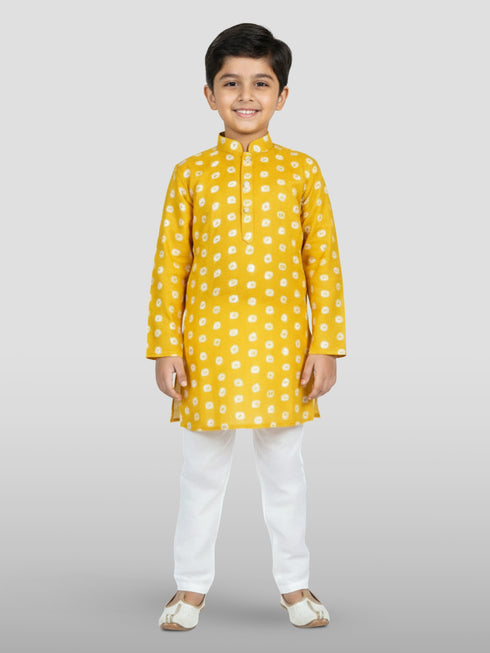 Boys Yellow Linen Slub Kurta Pyjama Set