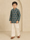 Boy Dark Green Silk Blend Kurta and Wide Leg Pant Ethnic Wear