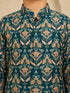 Boy's Dark Green Silk-Blend Floral Print Thigh Length Kurta and Wide Leg Pant