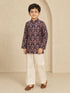 Boy Wine Silk Blend Kurta and Wide Leg Pant Ethnic Wear