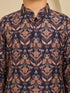 Boy's Wine Silk-Blend Floral Print Thigh Length Kurta and Wide Leg Pant