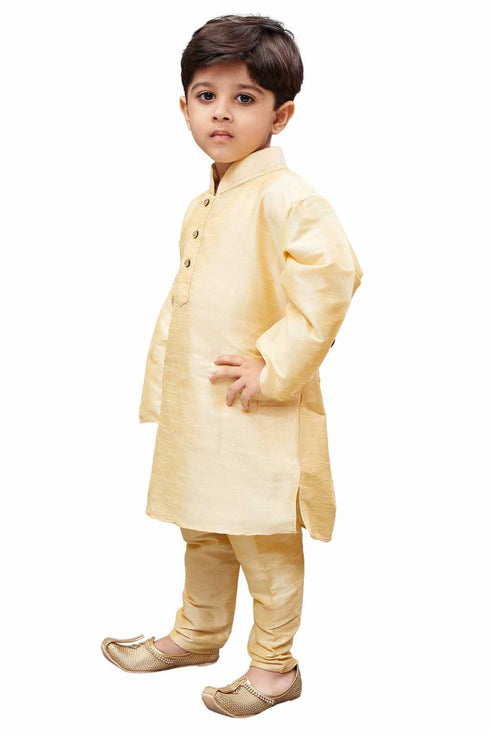 Boys' Gold Cotton Silk Kurta and Pyjama Set