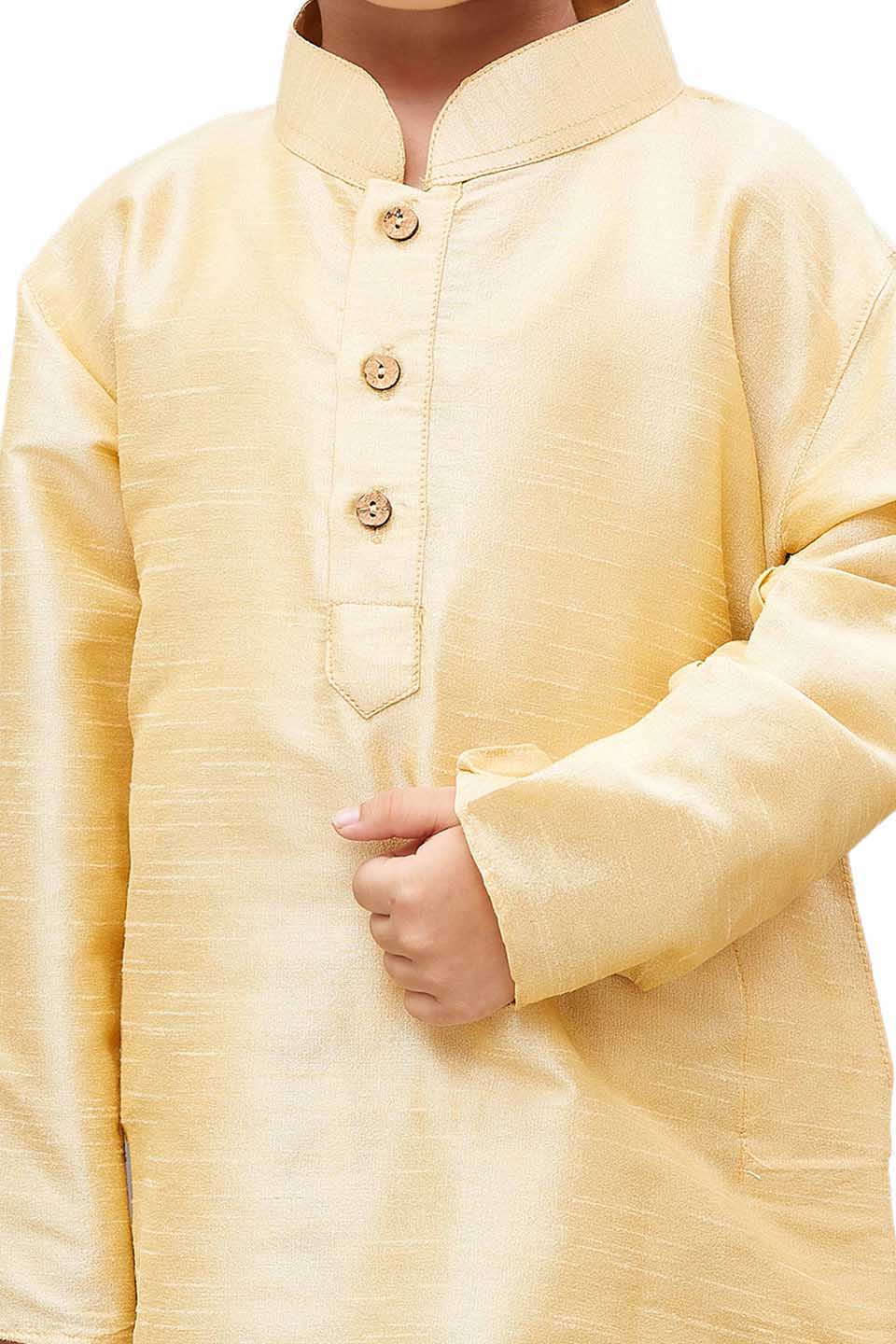 Boys' Gold Cotton Silk Kurta and Pyjama Set