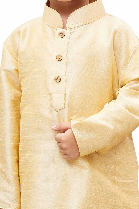 Boys' Gold Cotton Silk Kurta and Pyjama Set