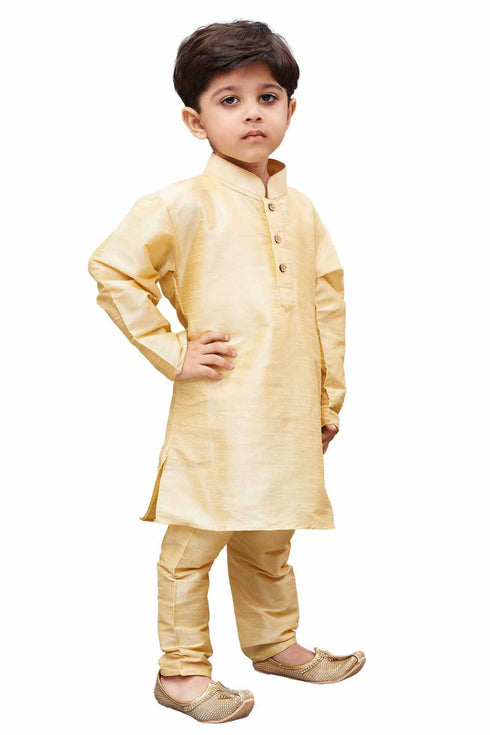 Boys' Gold Cotton Silk Kurta and Pyjama Set