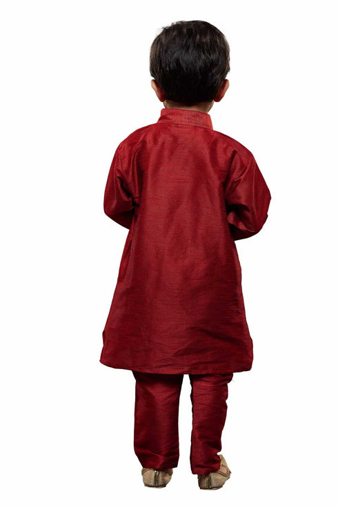 Boys' Maroon Cotton Silk Kurta and Pyjama Set