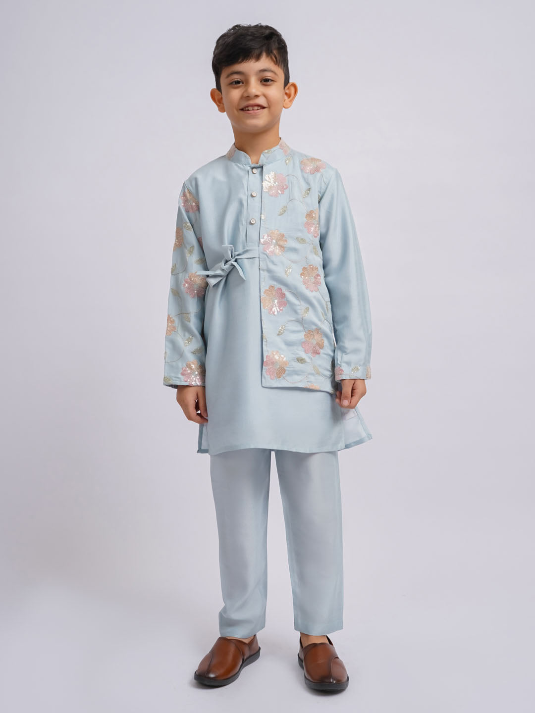 Boy's' Aqua Kurta And Pyjama Set