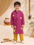 Boys's Fuchsia Cotton Embroidered Thigh Length Kurta And Pyjama Set
