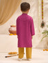 Boys's Fuchsia Cotton Embroidered Thigh Length Kurta And Pyjama Set
